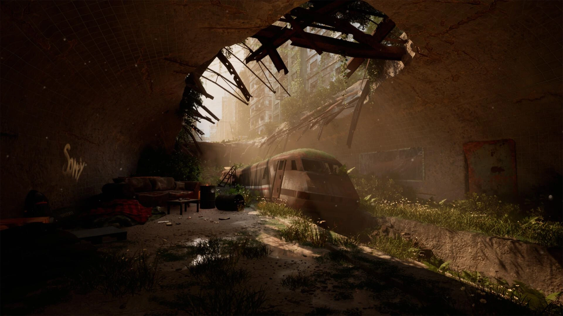 Survivor refuge in an abandoned underground station